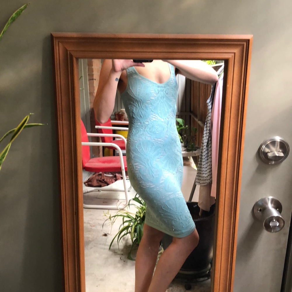 Teal lace bodycon dress
